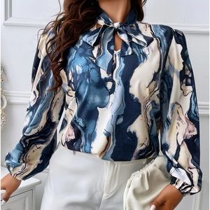 Classic Plus Size Abstract Print Top Blouse Shirt
